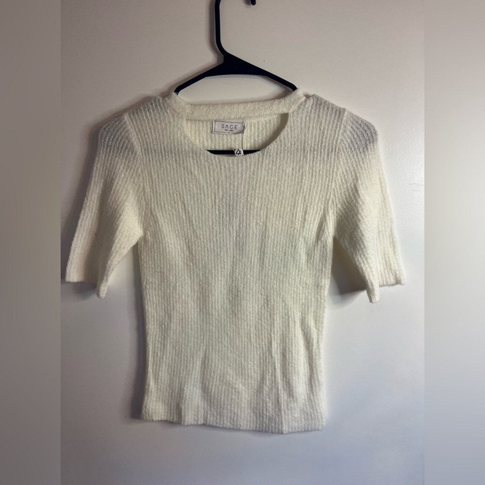 Sage NWT Women's Off White Cutout Quarter Sleeve Sweater Top 🤍 Size Small 🤍